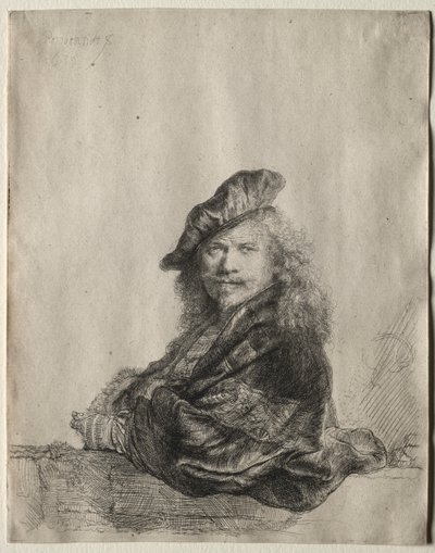 Autoritratto appoggiato a un davanzale di pietra da Rembrandt van Rijn