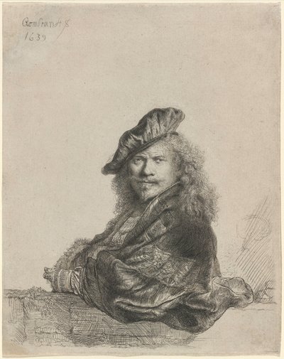 Autoritratto appoggiato a un davanzale di pietra da Rembrandt van Rijn