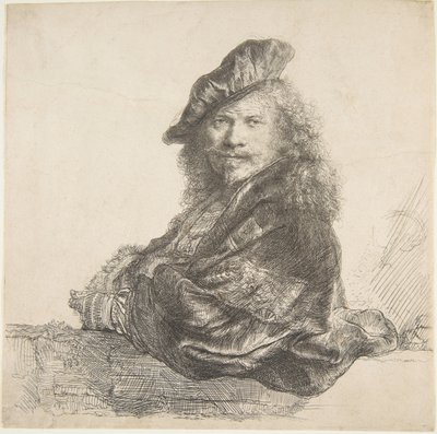 Autoritratto, appoggiato a un muro di pietra da Rembrandt van Rijn