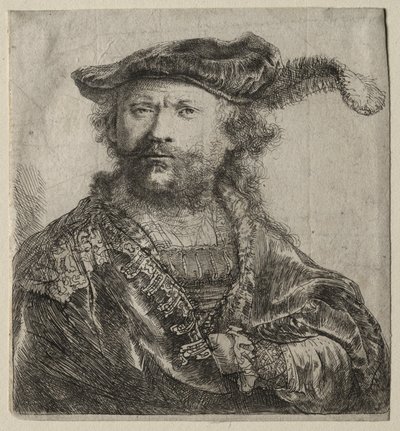 Autoritratto con berretto di velluto e piuma da Rembrandt van Rijn