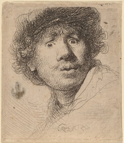 Autoritratto con Cappello, Bocca Aperta da Rembrandt van Rijn