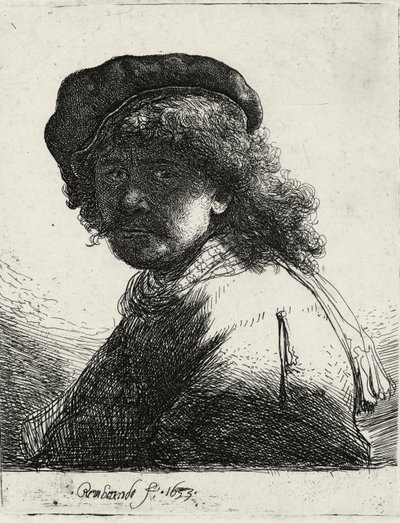 Autoritratto con cappello e sciarpa con il viso scuro, 1633 da Rembrandt van Rijn