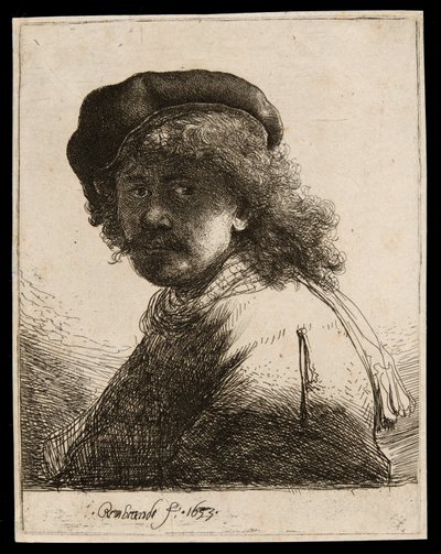 Autoritratto con Berretto e Sciarpa con il Viso Scuro: Busto da Rembrandt van Rijn