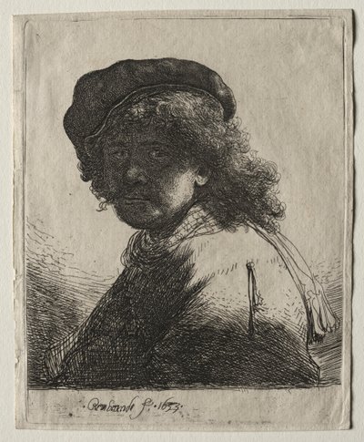 Autoritratto con Cappello e Sciarpa con il Viso Scuro: Busto, 1633 da Rembrandt van Rijn