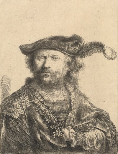 Autoritratto con cappello di velluto con piuma, 1638 da Rembrandt van Rijn