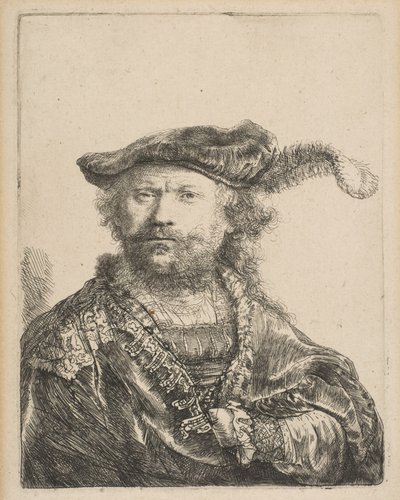 Autoritratto con cappello di velluto con piuma, 1638 da Rembrandt van Rijn