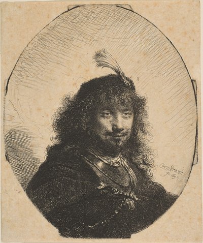 Autoritratto con cappello piumato e sciabola abbassata, 1634 da Rembrandt van Rijn