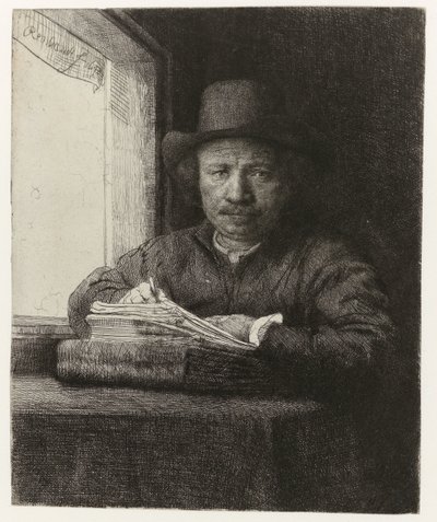 Autoritratto, Incisione alla finestra da Rembrandt van Rijn