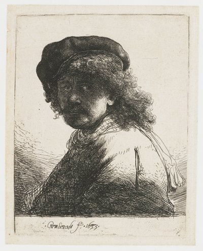 Autoritratto con berretto e sciarpa da Rembrandt van Rijn