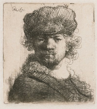 Autoritratto con cappello di pelliccia pesante da Rembrandt van Rijn