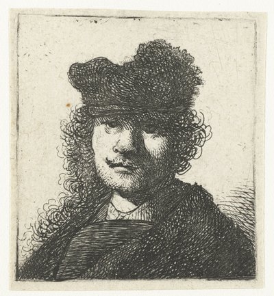 Autoritratto con cappello e mantello scuro: busto da Rembrandt van Rijn