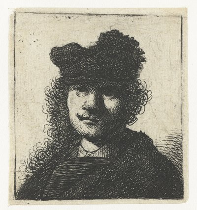 Autoritratto con berretto e mantello scuro: busto da Rembrandt van Rijn
