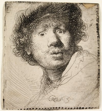 Autoritratto con cappello: bocca aperta, 1630 da Rembrandt van Rijn