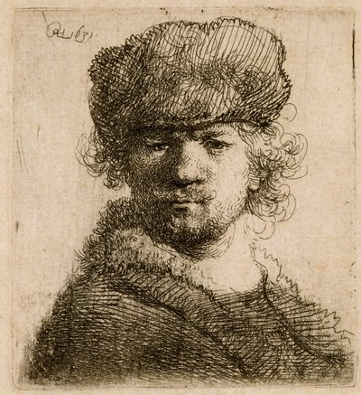 Autoritratto con un pesante cappello di pelliccia: busto, 1631 da Rembrandt van Rijn