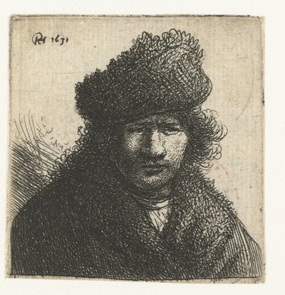 Autoritratto con cappello di pelliccia inclinato: busto da Rembrandt van Rijn
