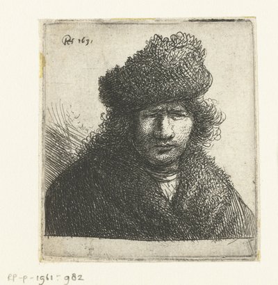 Autoritratto con cappello di pelliccia inclinato: busto da Rembrandt van Rijn