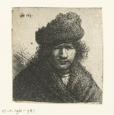 Autoritratto con cappello di pelliccia inclinato: busto da Rembrandt van Rijn