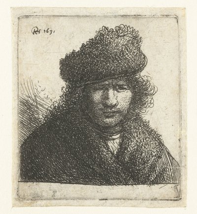 Autoritratto con cappello di pelliccia inclinato: busto da Rembrandt van Rijn