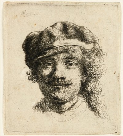 Autoritratto con berretto morbido: viso pieno, solo testa da Rembrandt van Rijn