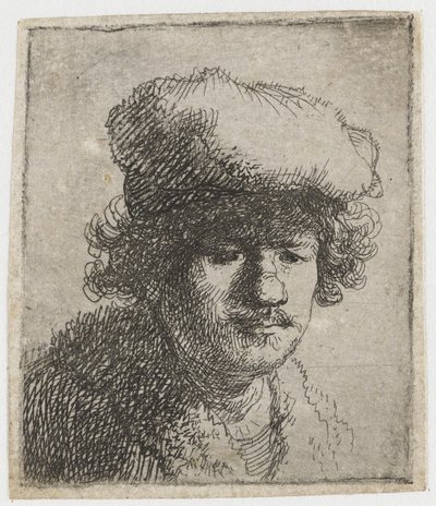 Autoritratto con cappello tirato in avanti, c.1630 da Rembrandt van Rijn