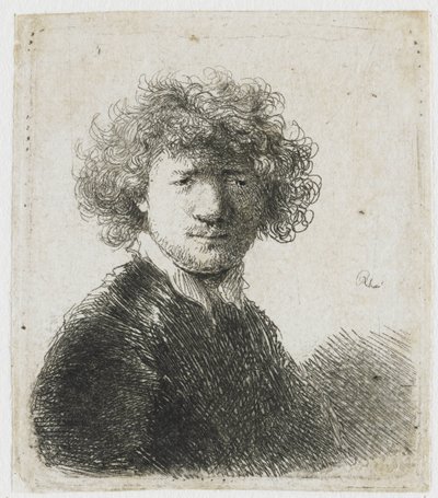 Autoritratto con capelli ricci e colletto bianco: busto da Rembrandt van Rijn