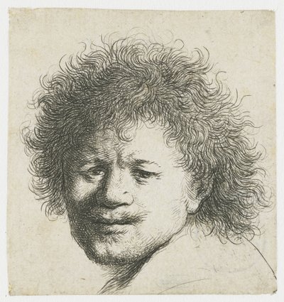 Autoritratto con capelli lunghi e folti: solo testa da Rembrandt van Rijn