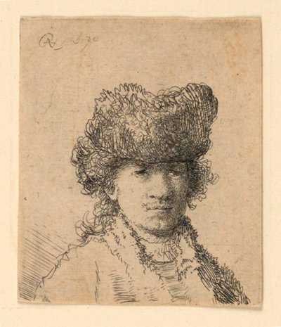 Autoritratto con cappello di pelliccia: busto da Rembrandt van Rijn