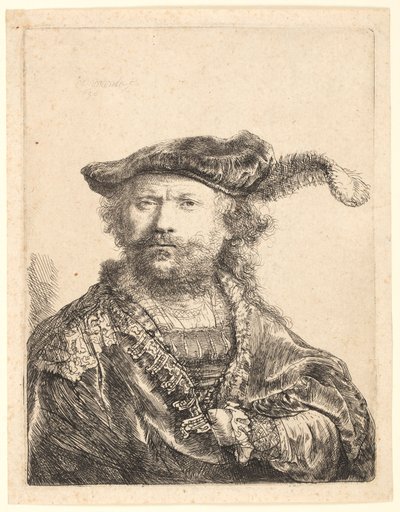 Autoritratto con Berretto di Velluto e Piuma da Rembrandt van Rijn