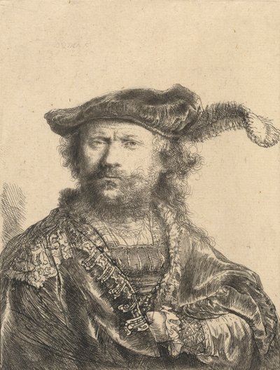 Autoritratto con Berretto di Velluto con Piuma, 1638 da Rembrandt van Rijn