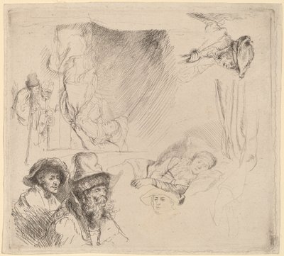 Foglio di Studi inclusa una Donna Malata a Letto da Rembrandt van Rijn