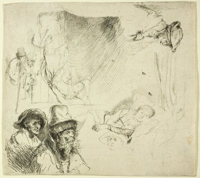 Foglio di studi, con una donna malata a letto da Rembrandt van Rijn
