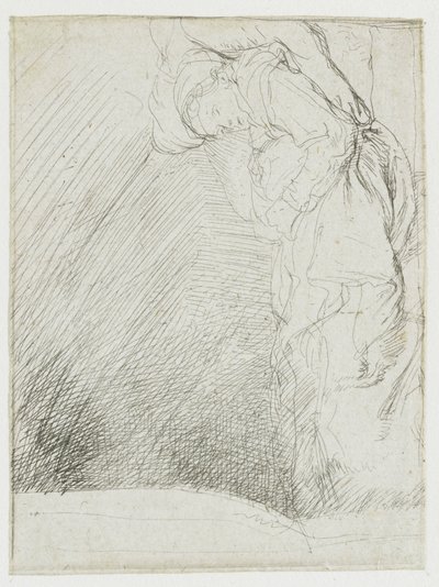 Foglio di studi, con una donna malata distesa a letto da Rembrandt van Rijn