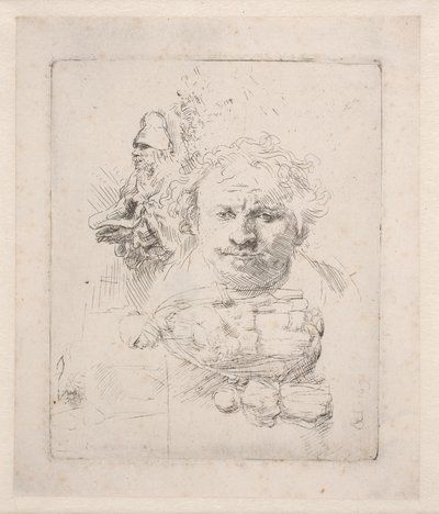 Foglio con studi raffiguranti il busto di Rembrandt, un mendicante, una donna e un bambino da Rembrandt van Rijn