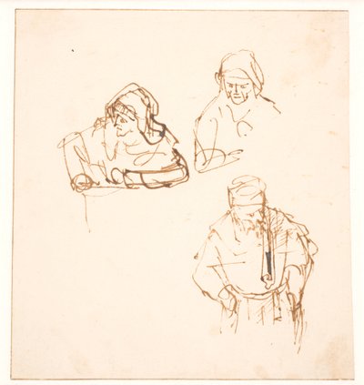 Schizzo con due studi di una donna e uno studio di un uomo da Rembrandt van Rijn