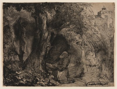 San Francesco sotto un albero in preghiera da Rembrandt van Rijn