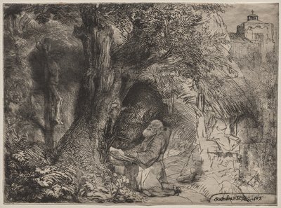 San Francesco che prega sotto un albero da Rembrandt van Rijn