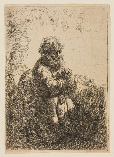 San Girolamo in Preghiera, Guardando in Basso da Rembrandt van Rijn