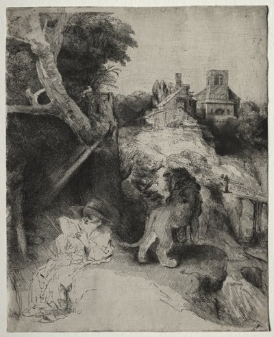 San Girolamo che legge in un paesaggio italiano da Rembrandt van Rijn