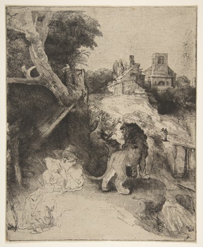 San Girolamo che Legge in un Paesaggio Italiano da Rembrandt van Rijn