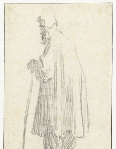 Uomo in piedi con un bastone, rivolto a sinistra da Rembrandt van Rijn