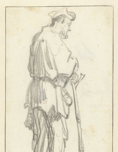 Uomo in piedi con un bastone, rivolto a destra da Rembrandt van Rijn