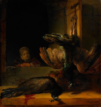 Natura morta con due pavoni e una ragazza, ca 1639 da Rembrandt van Rijn