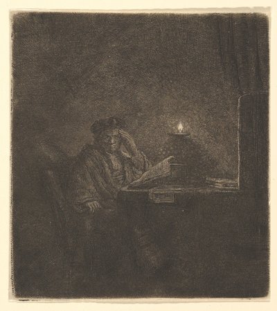 Studente a un tavolo alla luce di una candela, ca. 1642 da Rembrandt van Rijn