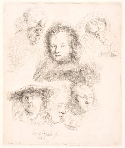 Studi della testa di Saskia e altri da Rembrandt van Rijn