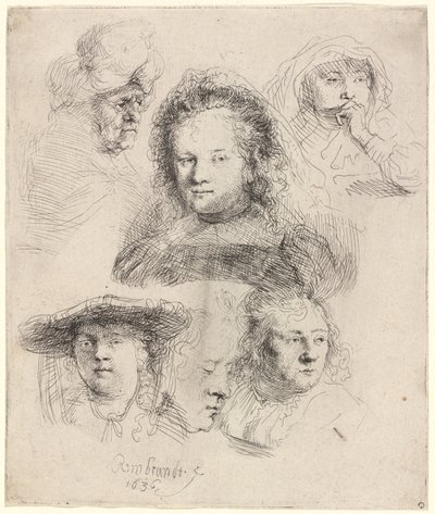 Studi della testa di Saskia e altri da Rembrandt van Rijn