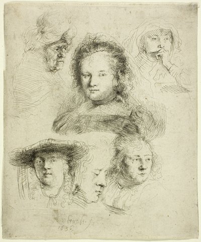 Studi della testa di Saskia e altri da Rembrandt van Rijn