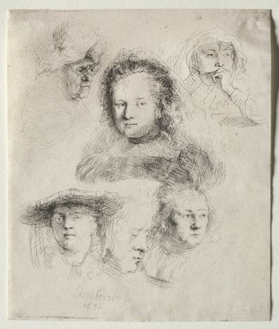 Studi della testa di Saskia e altri da Rembrandt van Rijn