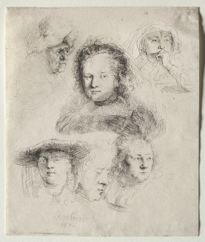 Studi della testa di Saskia e altri, 1636 da Rembrandt van Rijn