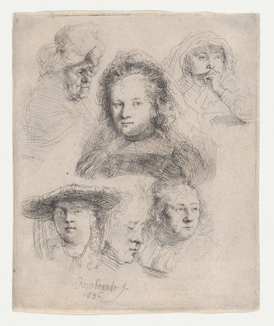 Studi delle teste di Saskia e altri da Rembrandt van Rijn