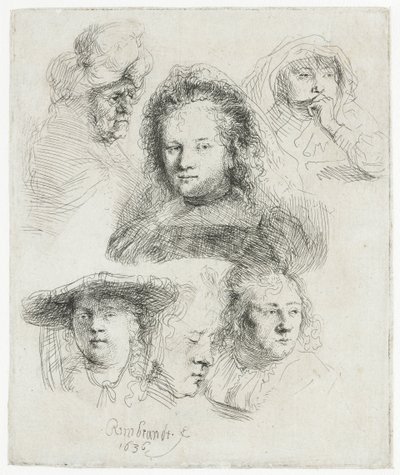 Studi della testa di Saskia e altri da Rembrandt van Rijn